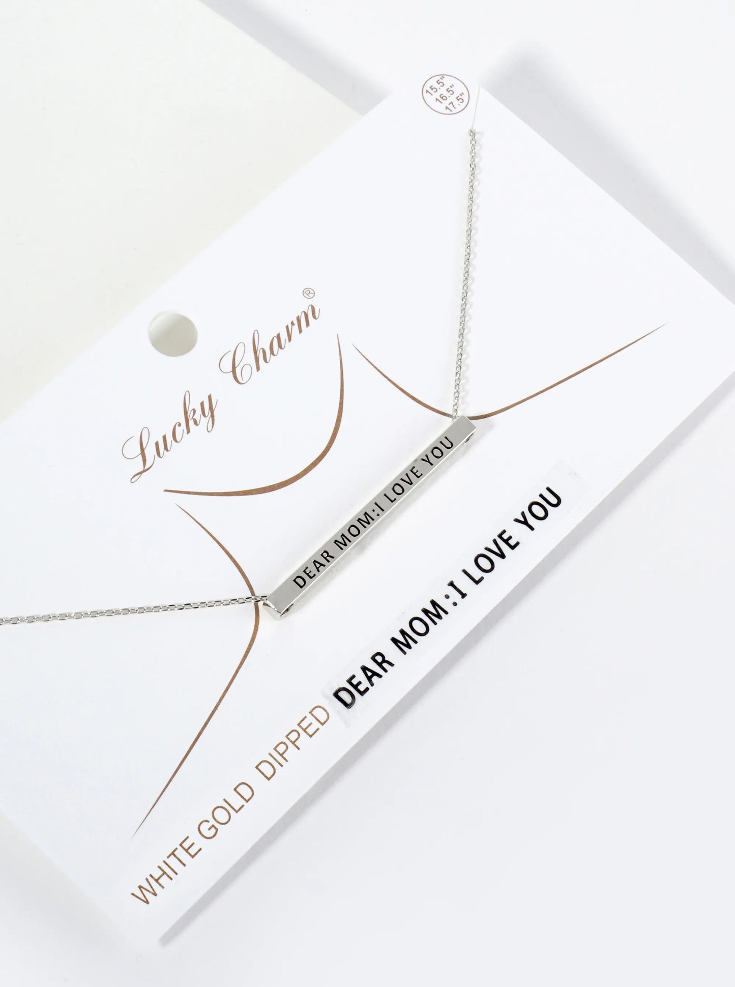 Dear Mom I Love You Engraved 18K Gold Dipped Horizontal Brass Bar Pendant Inspirational Necklace