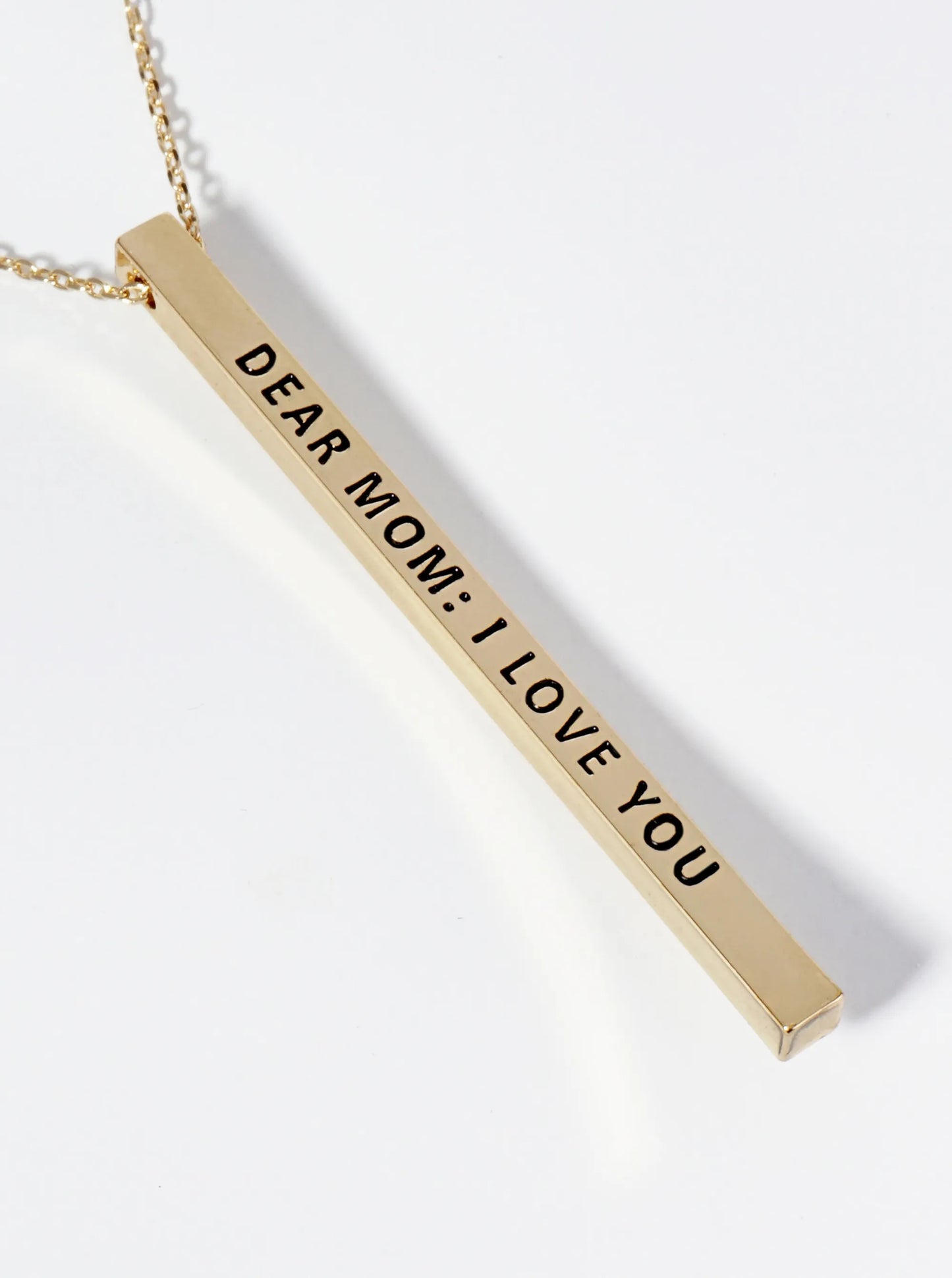 Dear Mom I Love You Engraved Vertical Bar Pendant Inspirational Necklace