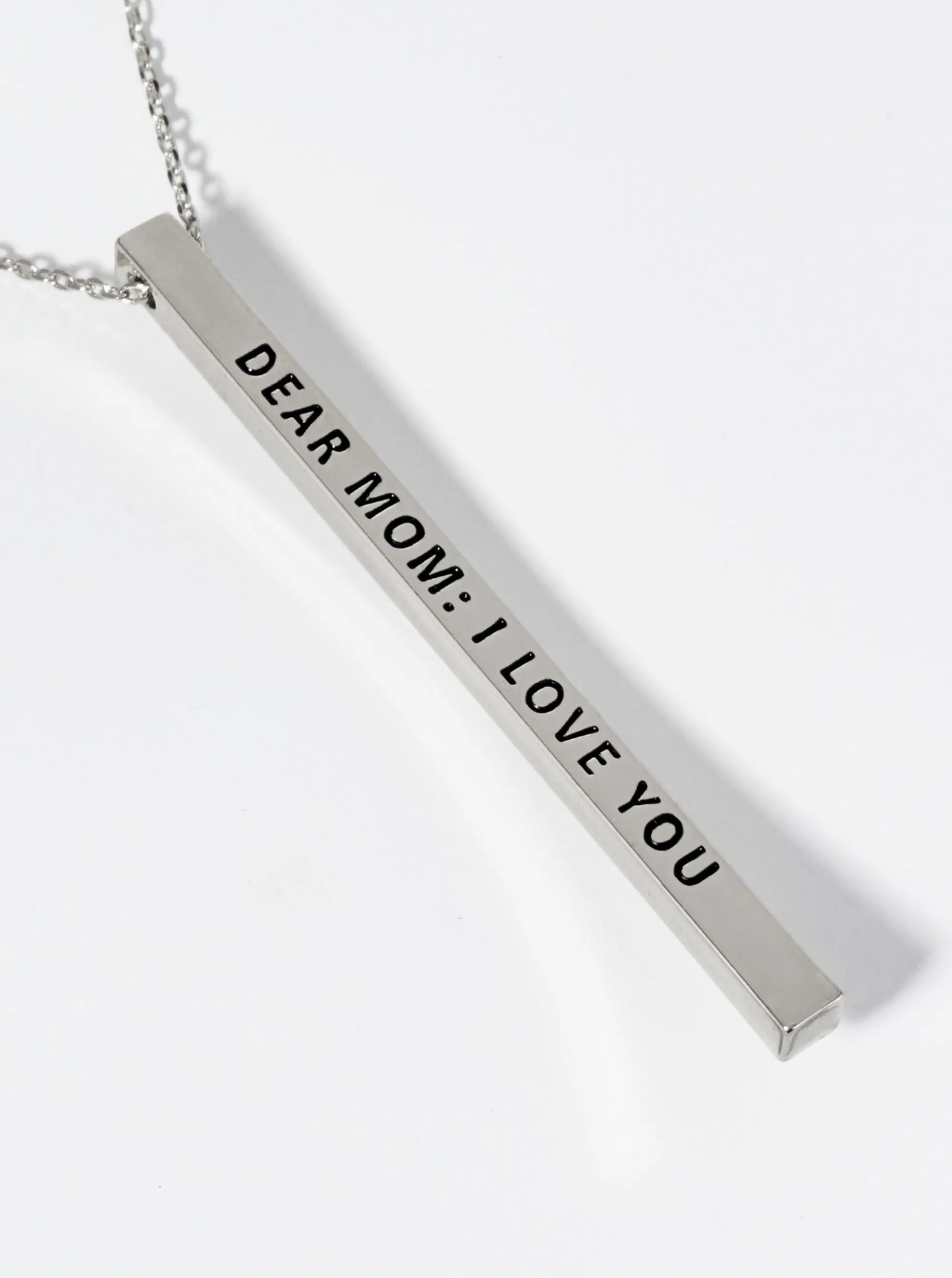 Dear Mom I Love You Engraved Vertical Bar Pendant Inspirational Necklace