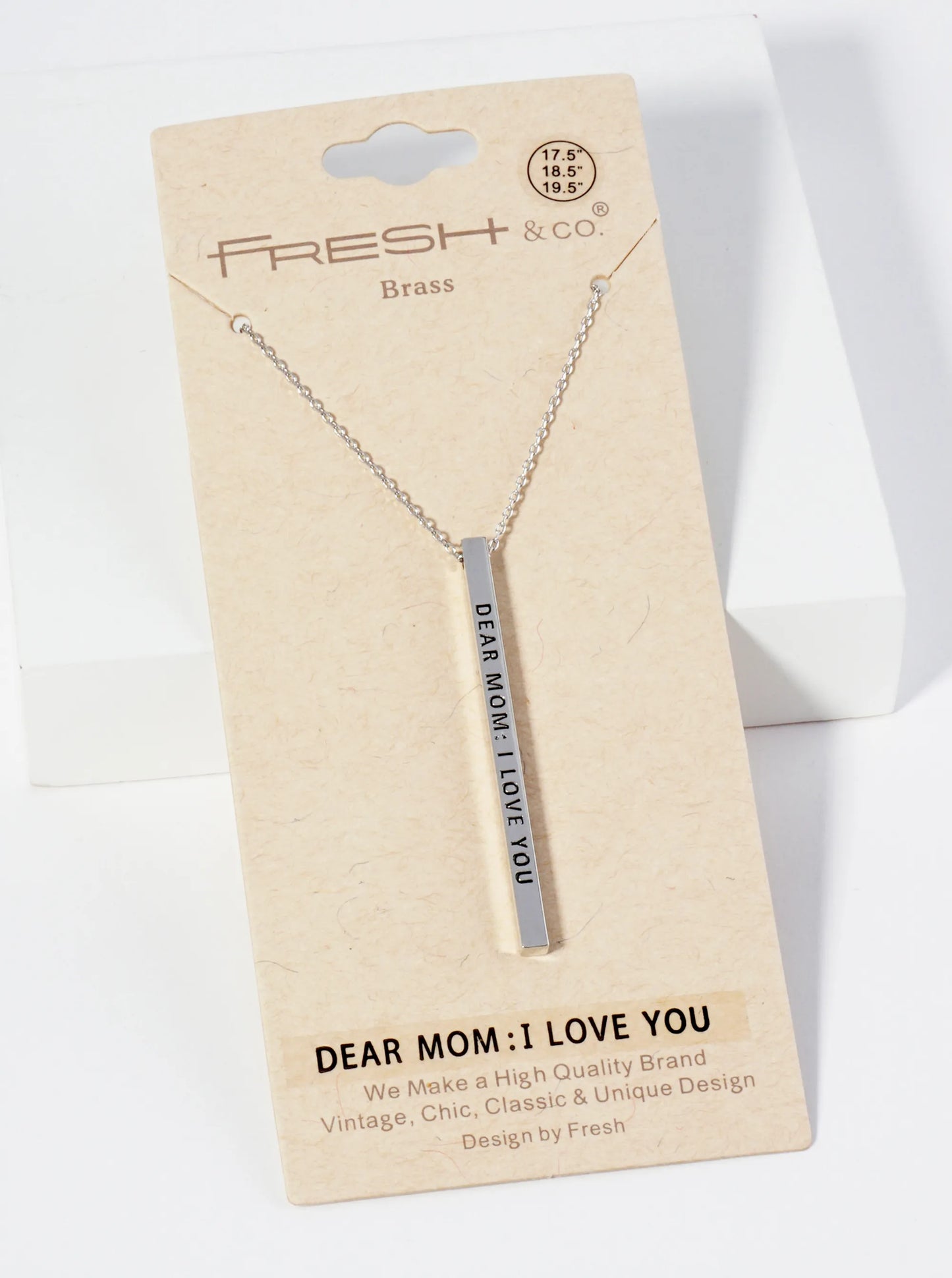 Dear Mom I Love You Engraved Vertical Bar Pendant Inspirational Necklace