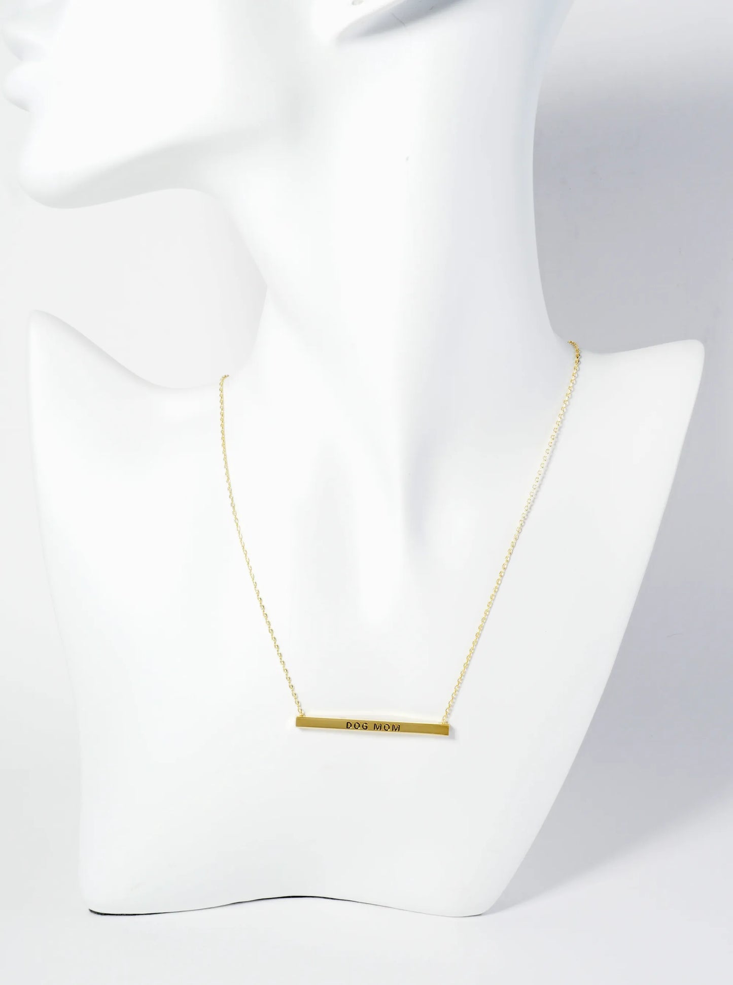 Dog Mom Engraved 18K Gold Dipped Horizontal Brass Bar Pendant Inspirational Necklace