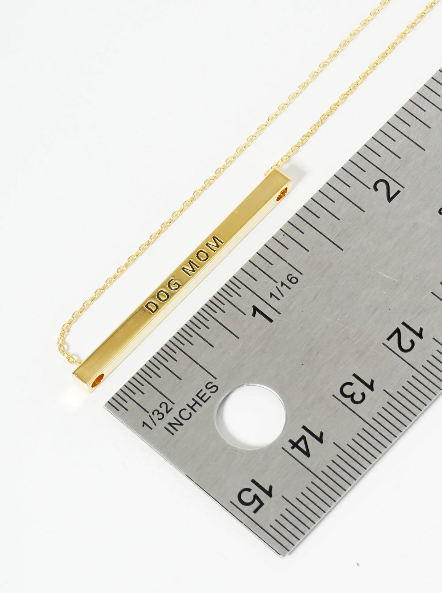 Dog Mom Engraved 18K Gold Dipped Horizontal Brass Bar Pendant Inspirational Necklace
