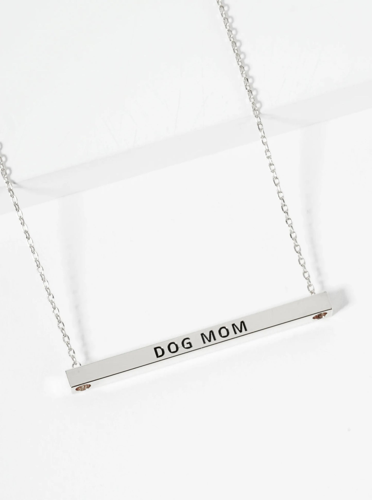 Dog Mom Engraved 18K Gold Dipped Horizontal Brass Bar Pendant Inspirational Necklace