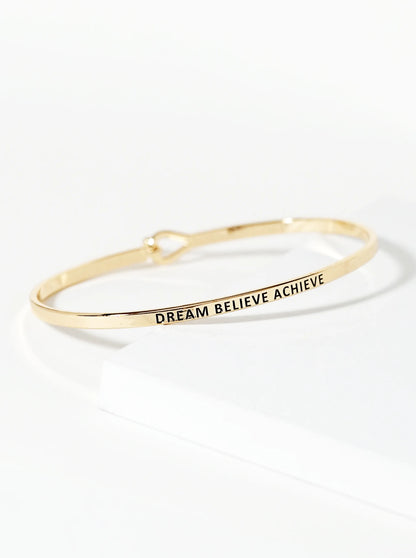 Dream Believe Achieve Engraved Inspirational Bangle Bracelet