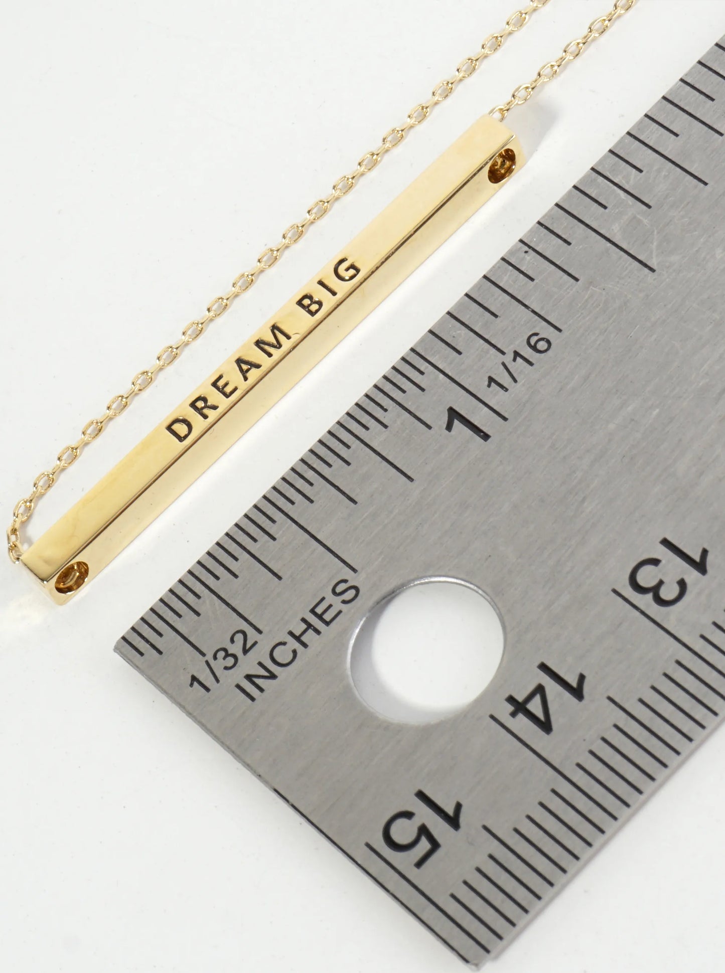 Dream Big Engraved 18K Gold Dipped Horizontal Brass Bar Pendant Inspirational Necklace