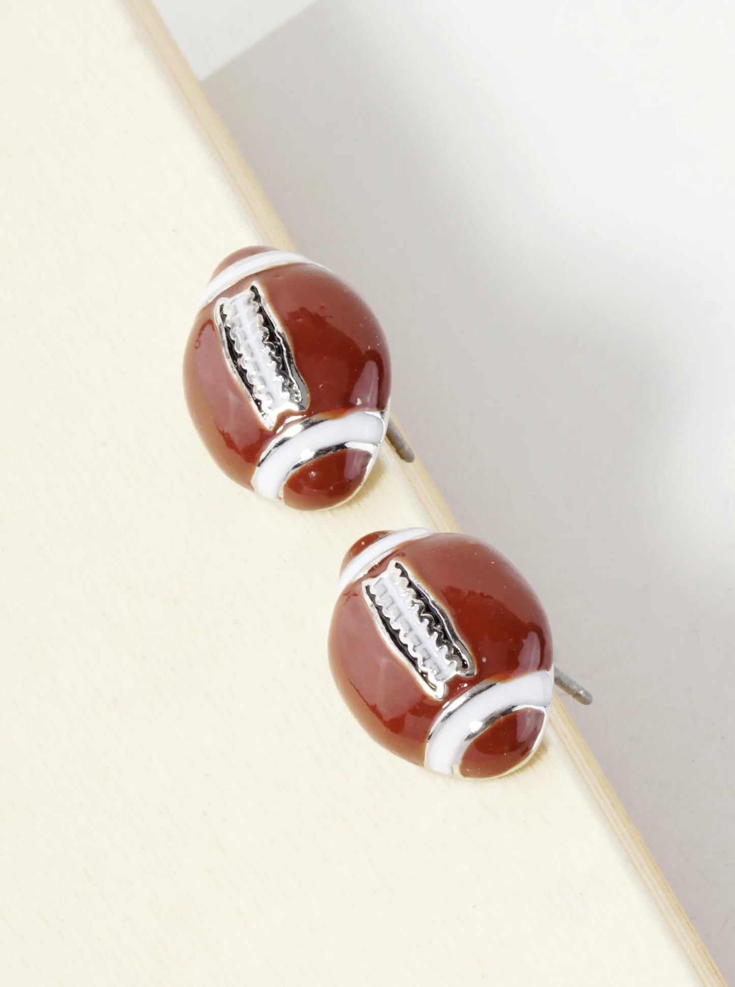 Enamel Filled 10mm 3D Football Stud Earrings