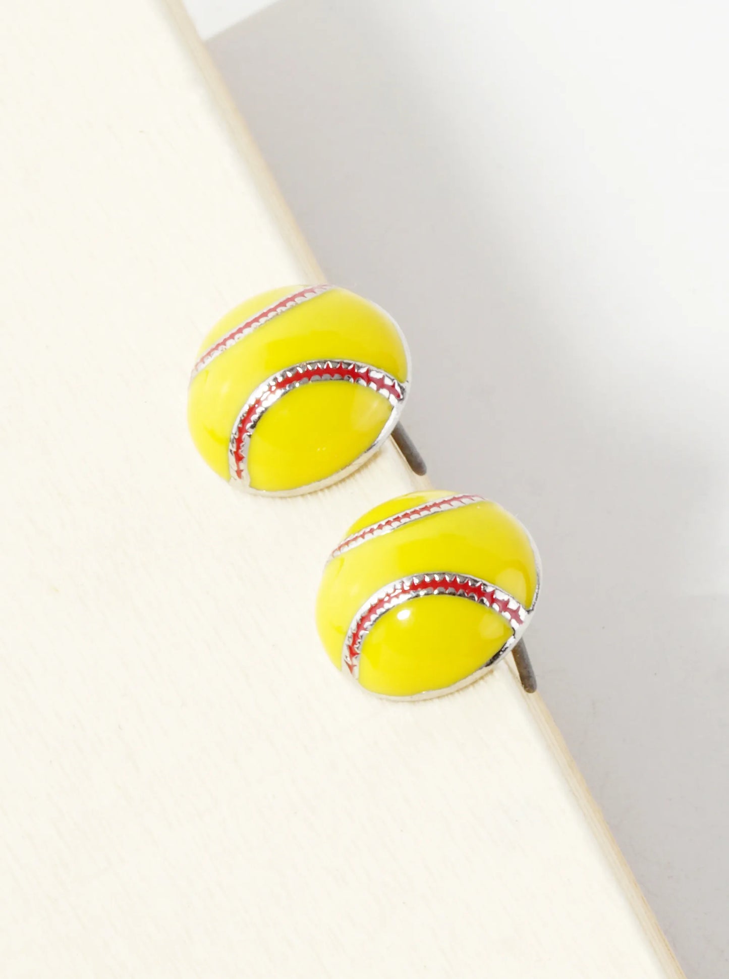 Enamel Filled 10mm Half Circle Baseball Stud Earrings