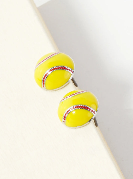 Enamel Filled 10mm Half Circle Baseball Stud Earrings