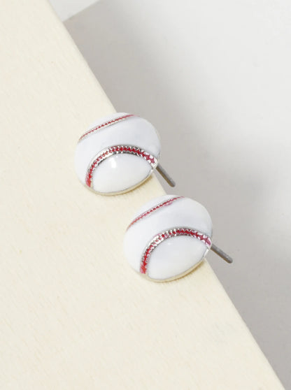 Enamel Filled 10mm Half Circle Baseball Stud Earrings