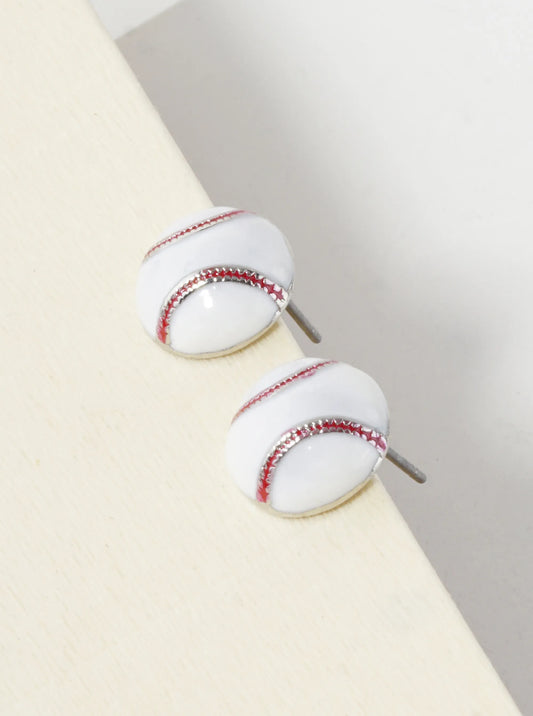 Enamel Filled 10mm Half Circle Baseball Stud Earrings