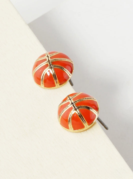 Enamel Filled 10mm Half Circle Basketball Stud Earrings