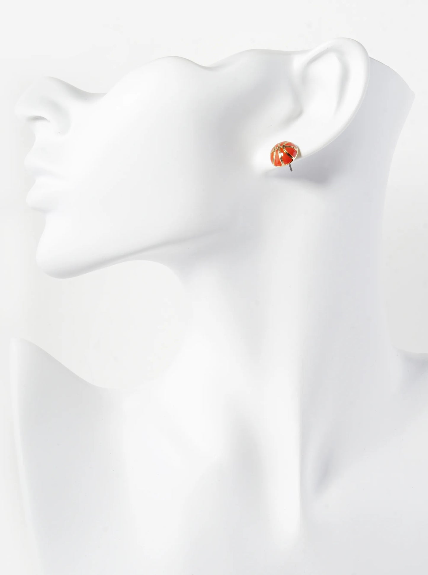 Enamel Filled 10mm Half Circle Basketball Stud Earrings