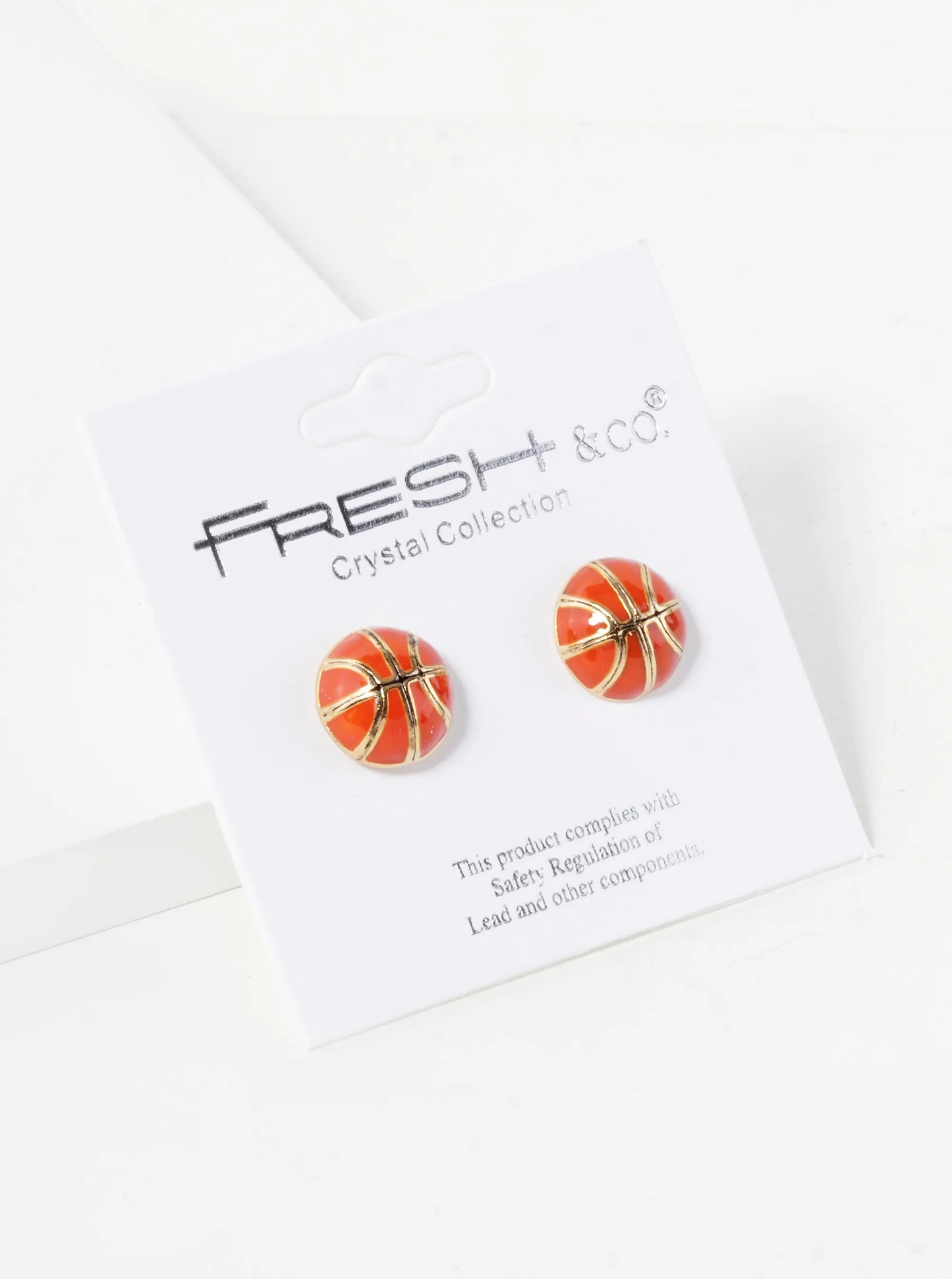 Enamel Filled 10mm Half Circle Basketball Stud Earrings
