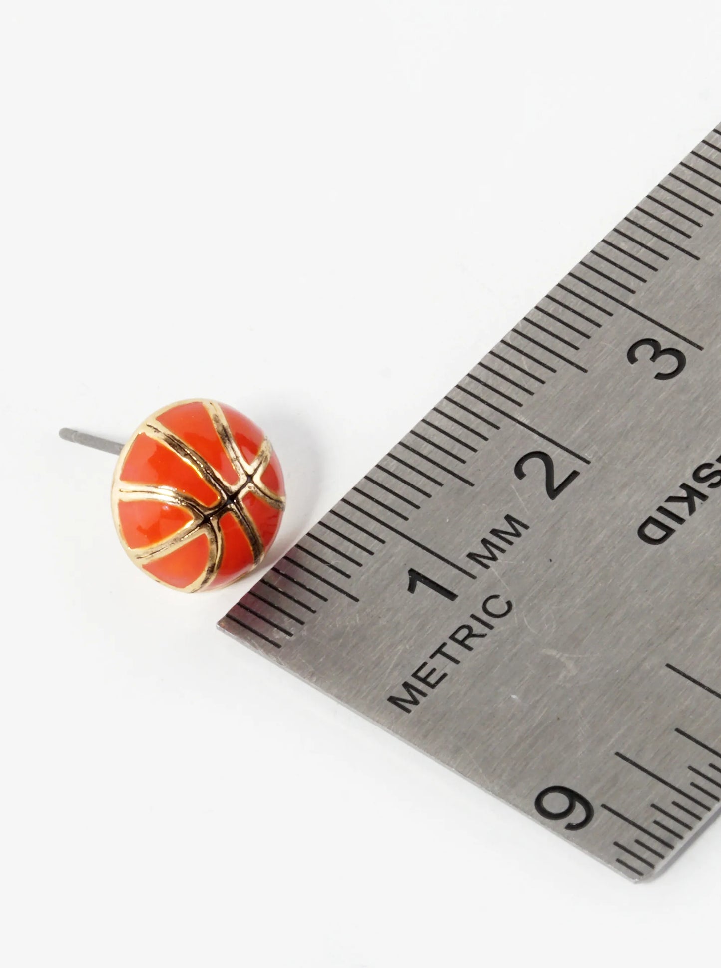 Enamel Filled 10mm Half Circle Basketball Stud Earrings
