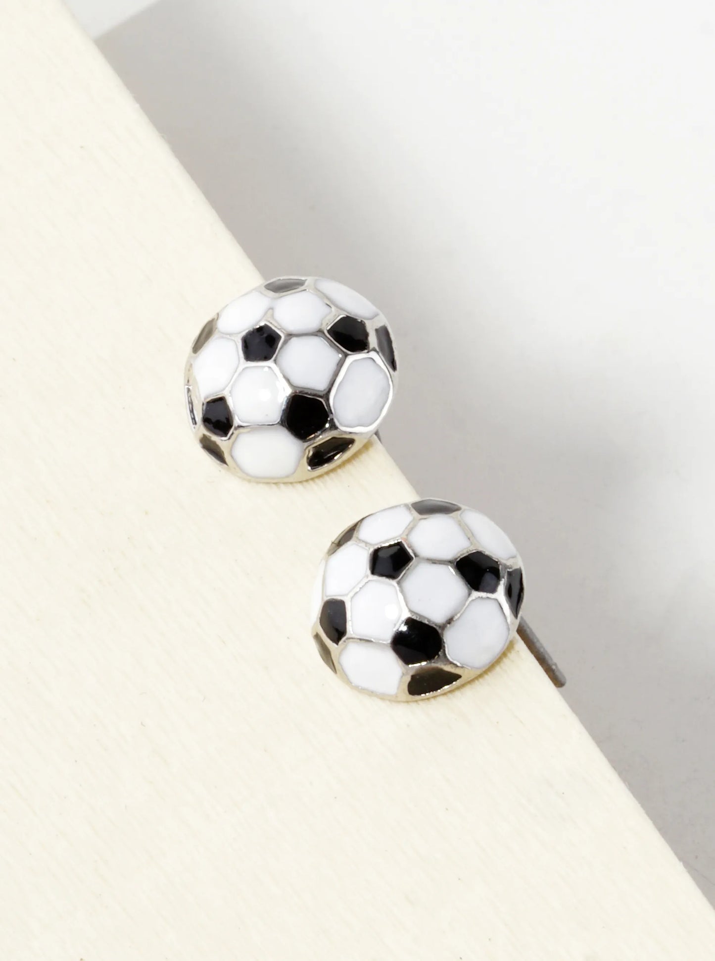 Enamel Filled 10mm Half Circle Soccer Ball Stud Earrings