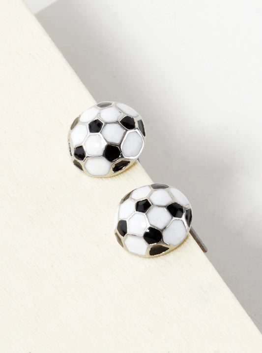 Enamel Filled 10mm Half Circle Soccer Ball Stud Earrings