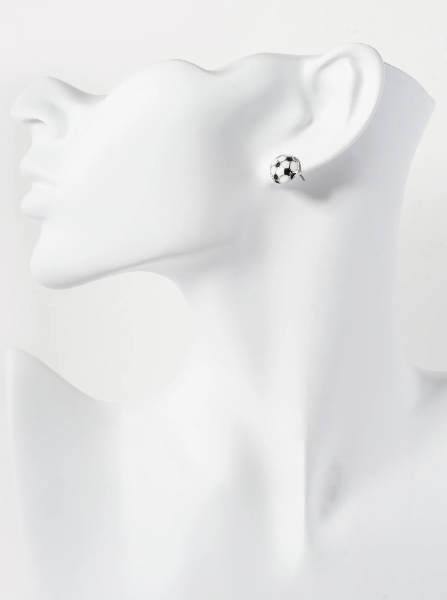 Enamel Filled 10mm Half Circle Soccer Ball Stud Earrings