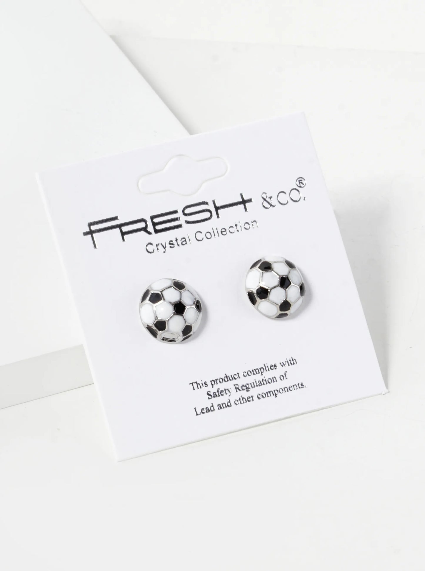 Enamel Filled 10mm Half Circle Soccer Ball Stud Earrings