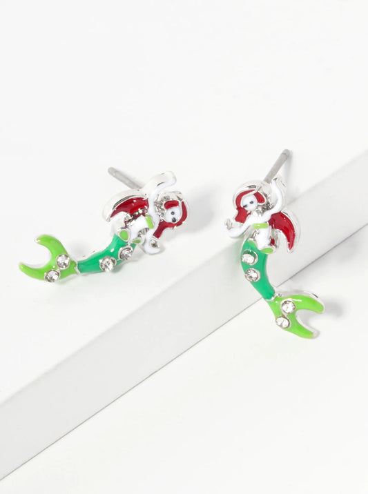 Enamel Filled 18mm Mermaid Stud Earrings