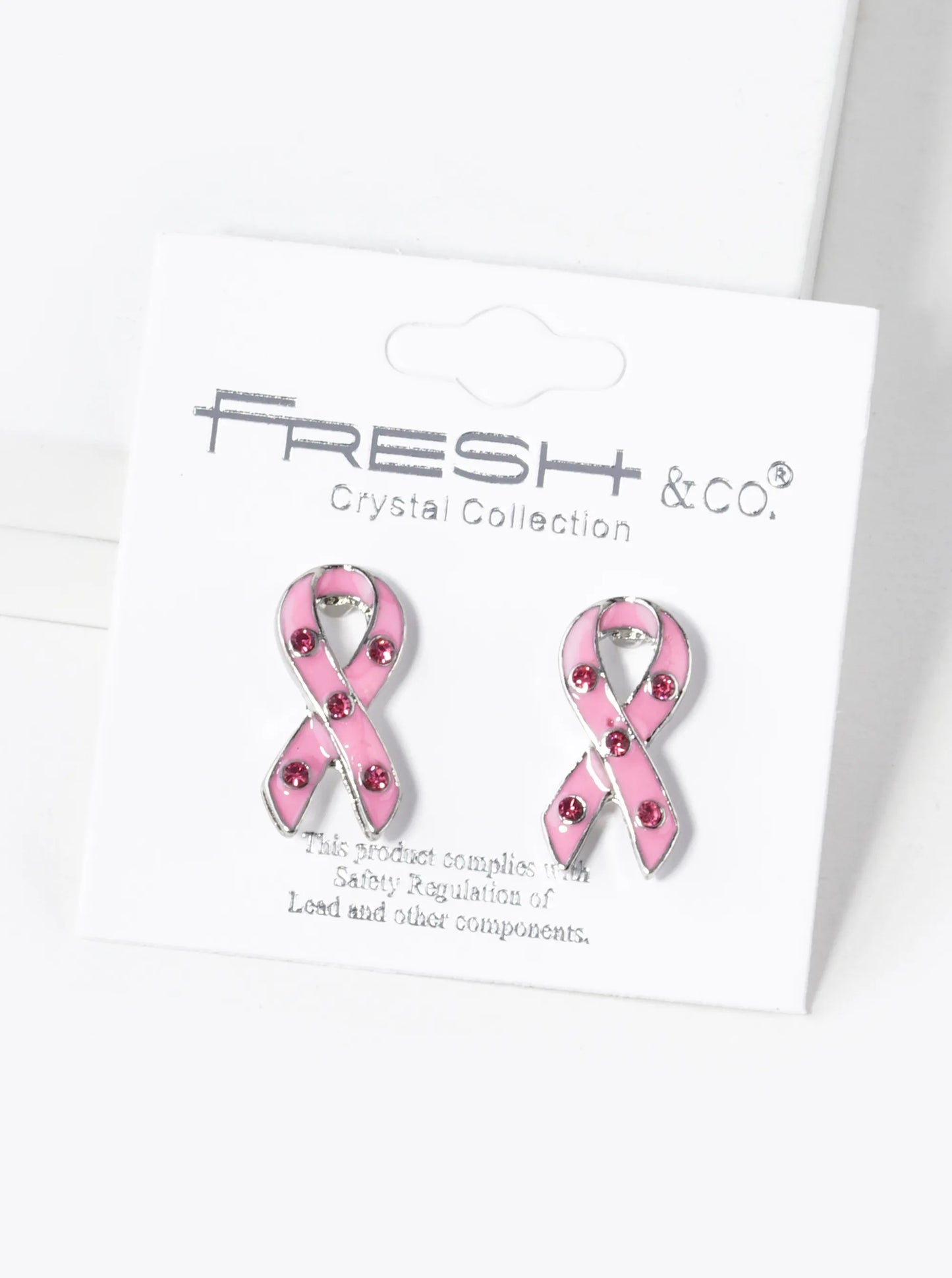 Enamel Filled 20mm Pink Ribbon Stud Earrings
