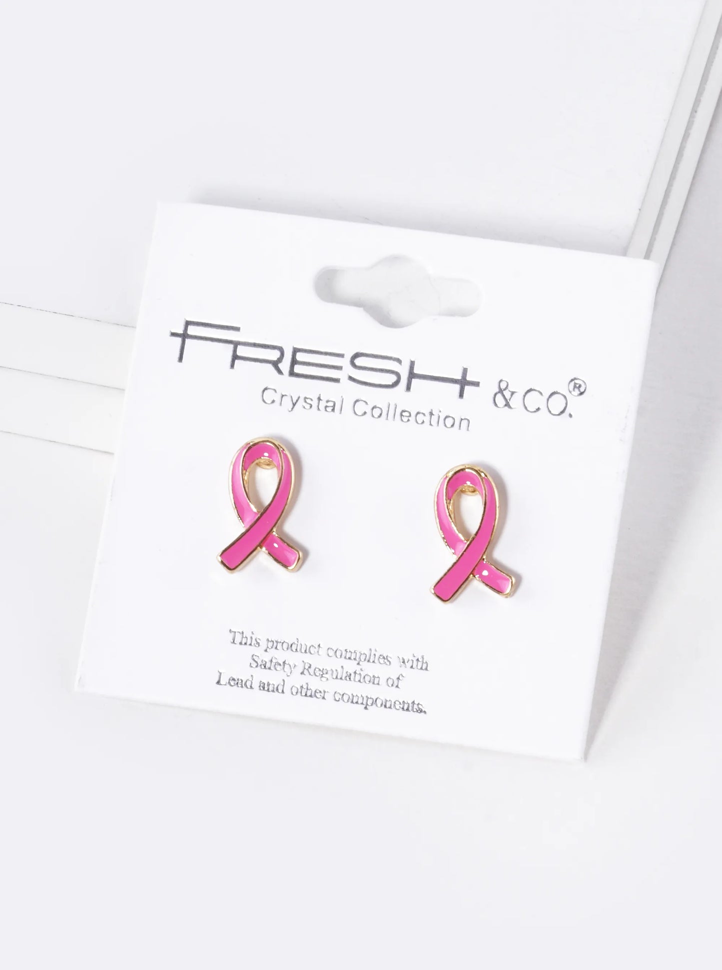 Enamel Filled Pink Ribbon Stud Earrings