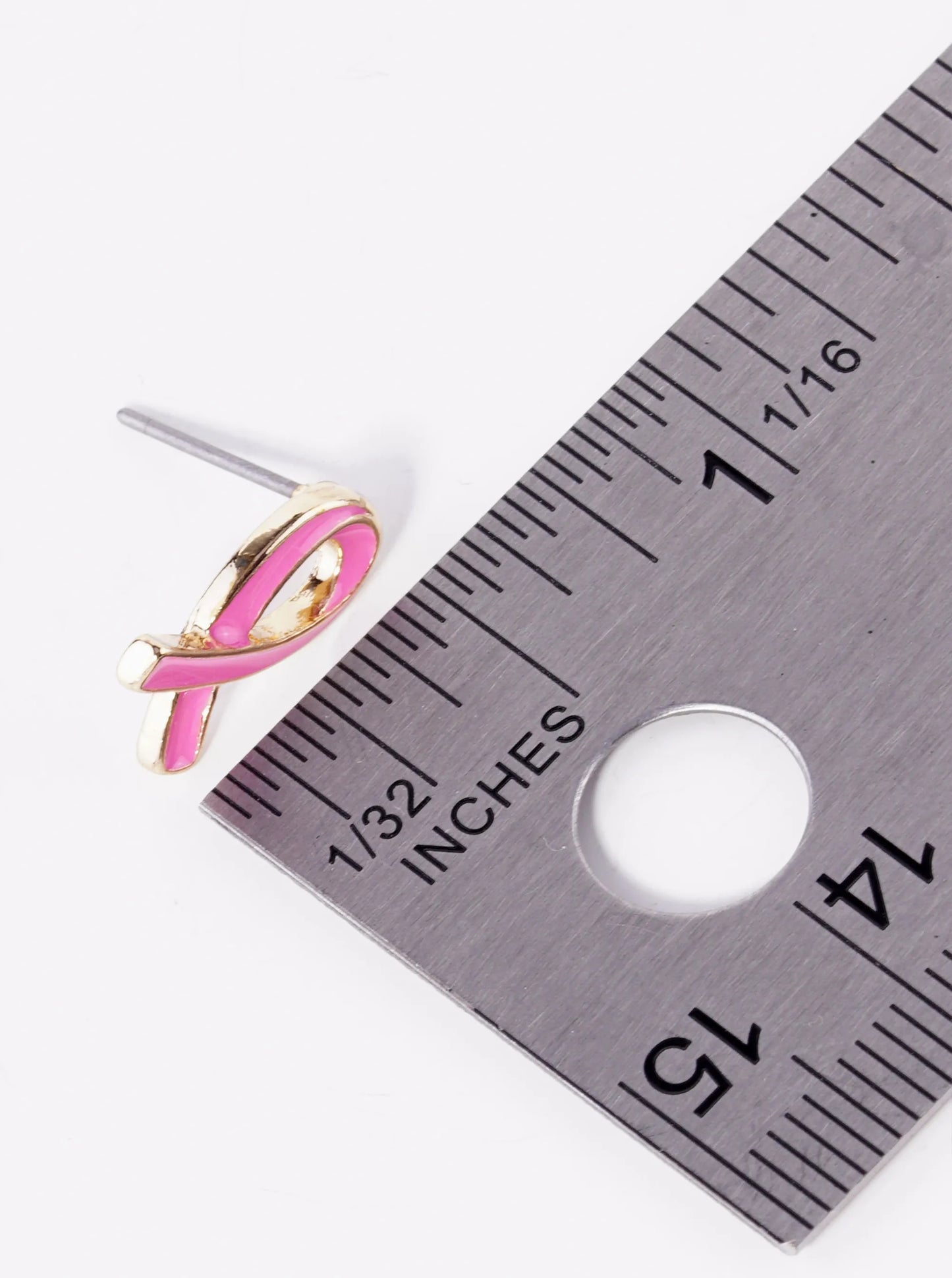 Enamel Filled Pink Ribbon Stud Earrings