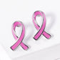 Enamel Filled Pink Ribbon Stud Earrings