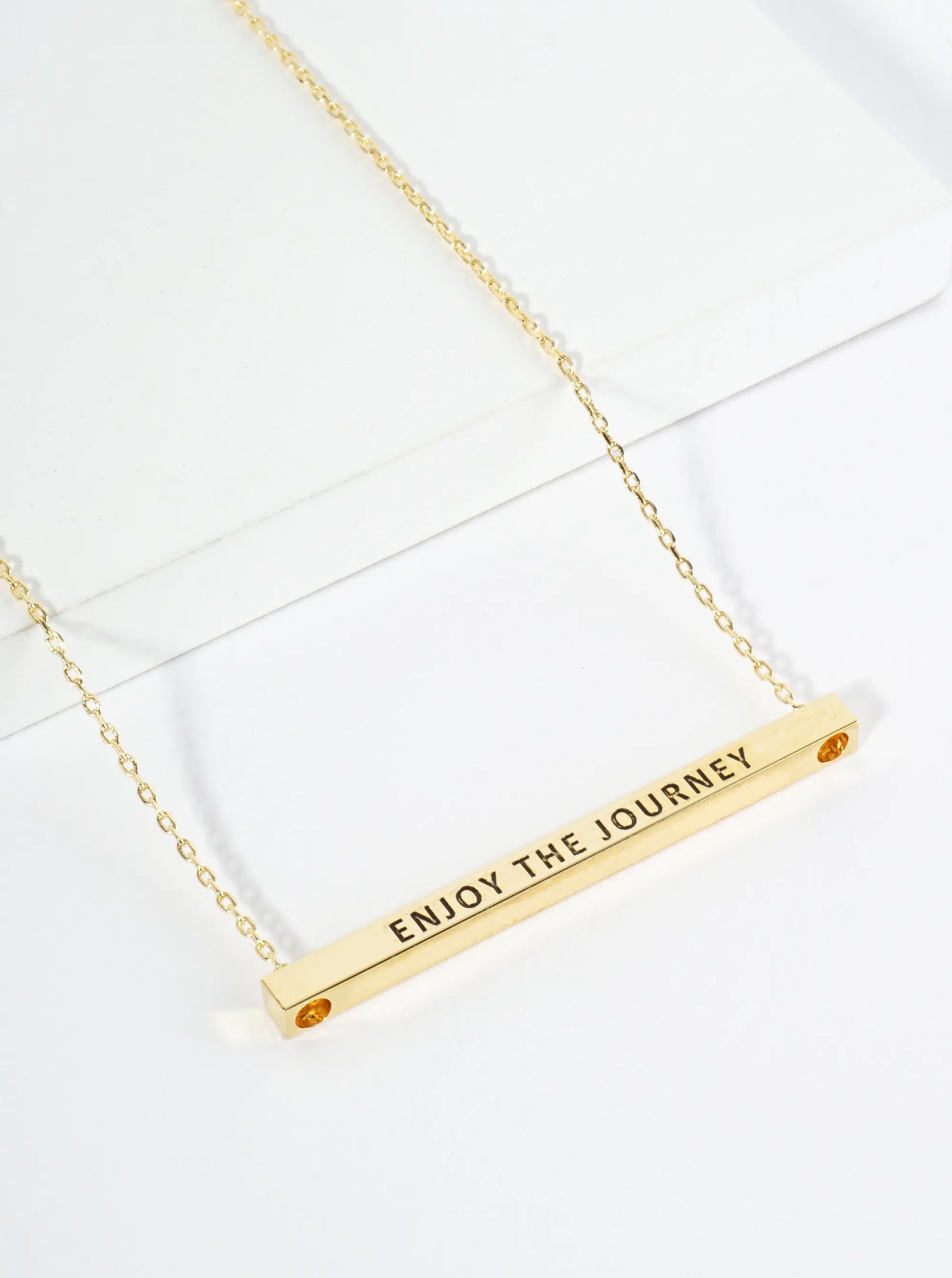 Enjoy The Journey Engraved 18K Gold Dipped Horizontal Brass Bar Pendant Inspirational Necklace