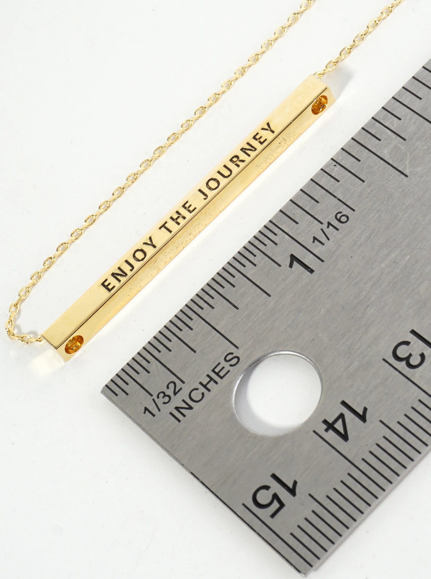 Enjoy The Journey Engraved 18K Gold Dipped Horizontal Brass Bar Pendant Inspirational Necklace