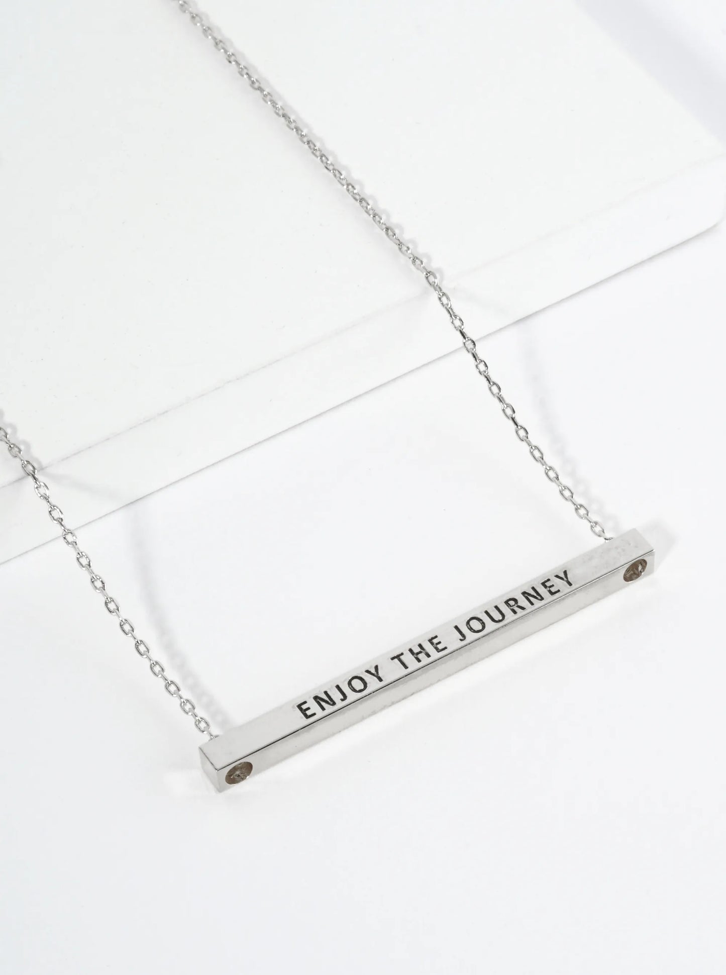 Enjoy The Journey Engraved 18K Gold Dipped Horizontal Brass Bar Pendant Inspirational Necklace