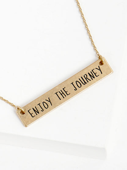 Enjoy The Journey Engraved Horizontal Bar Pendant Necklace