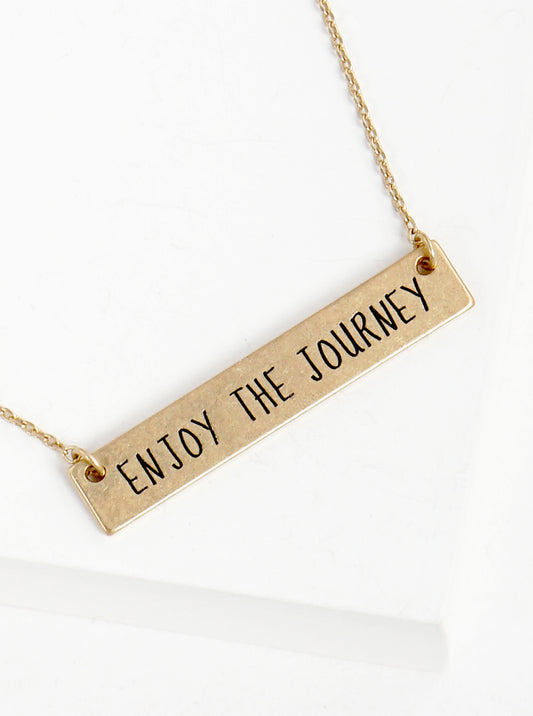 Enjoy The Journey Engraved Horizontal Bar Pendant Necklace