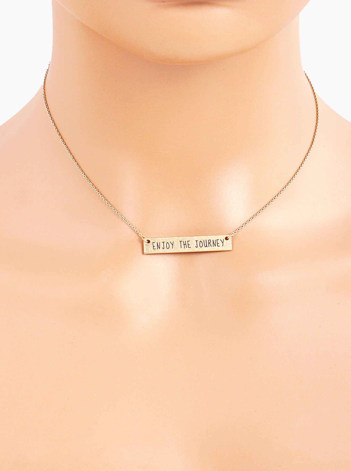 Enjoy The Journey Engraved Horizontal Bar Pendant Necklace