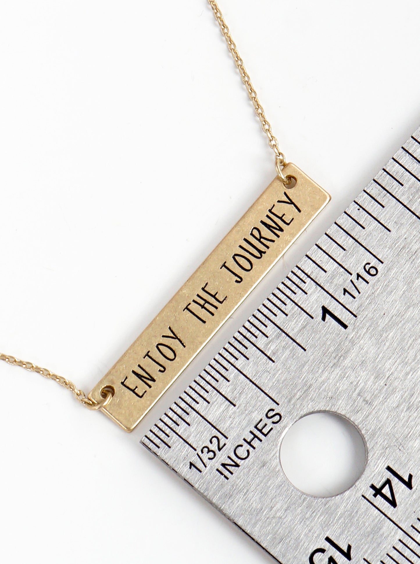 Enjoy The Journey Engraved Horizontal Bar Pendant Necklace