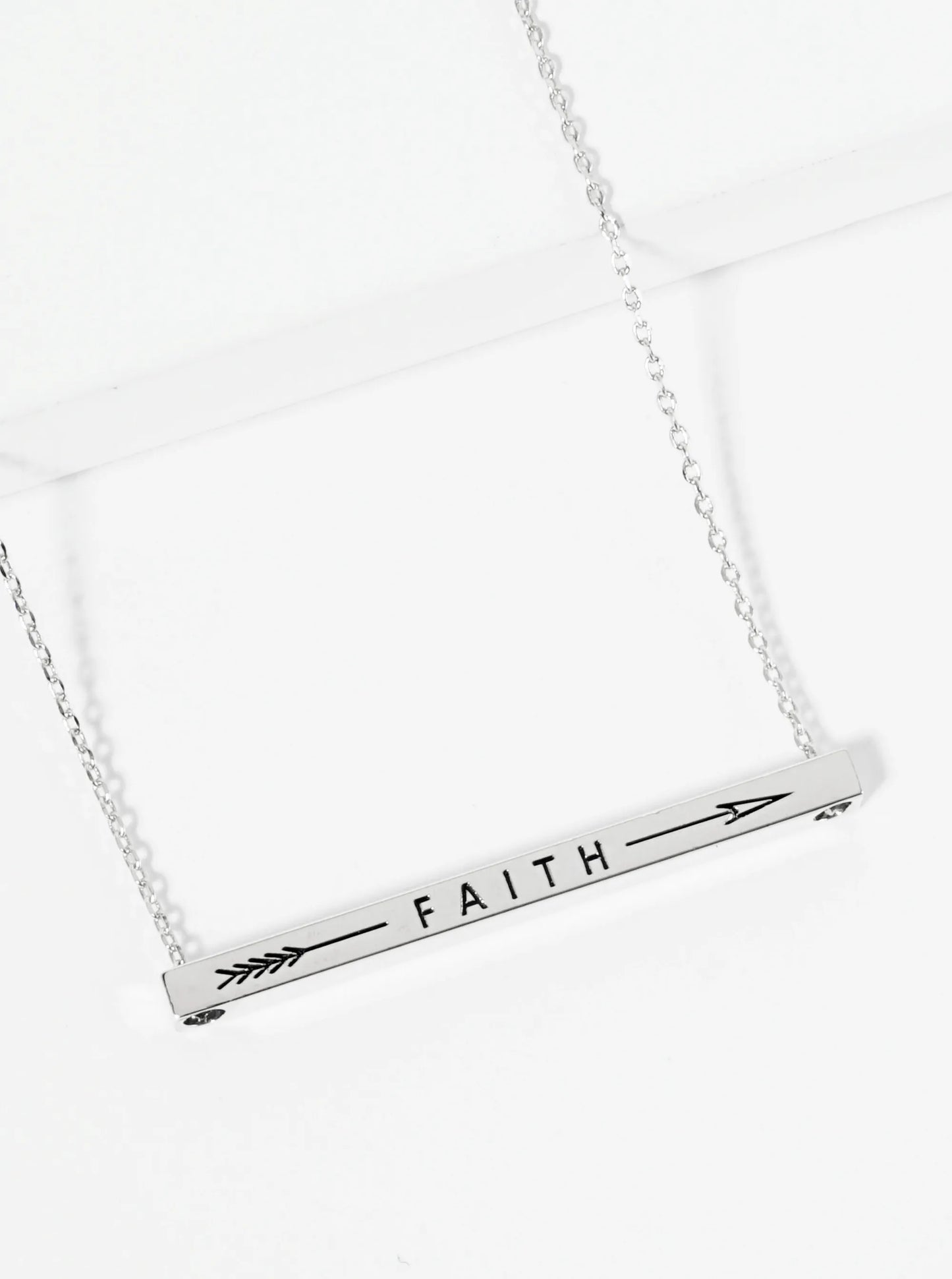 Faith Arrow Engraved 18K Gold Dipped Horizontal Brass Bar Pendant Inspirational Necklace
