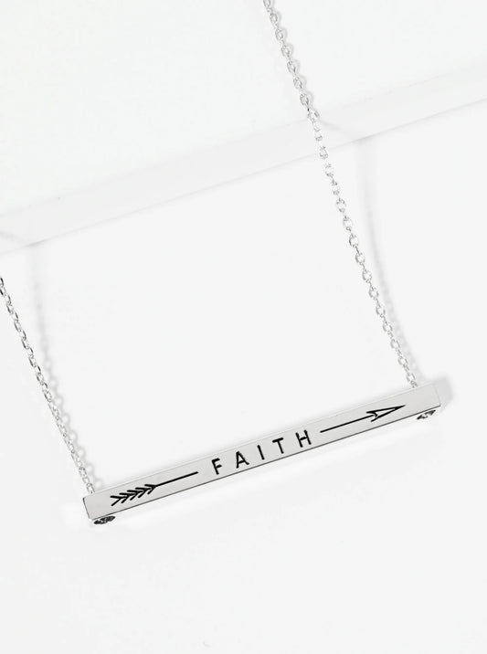 Faith Arrow Engraved 18K Gold Dipped Horizontal Brass Bar Pendant Inspirational Necklace