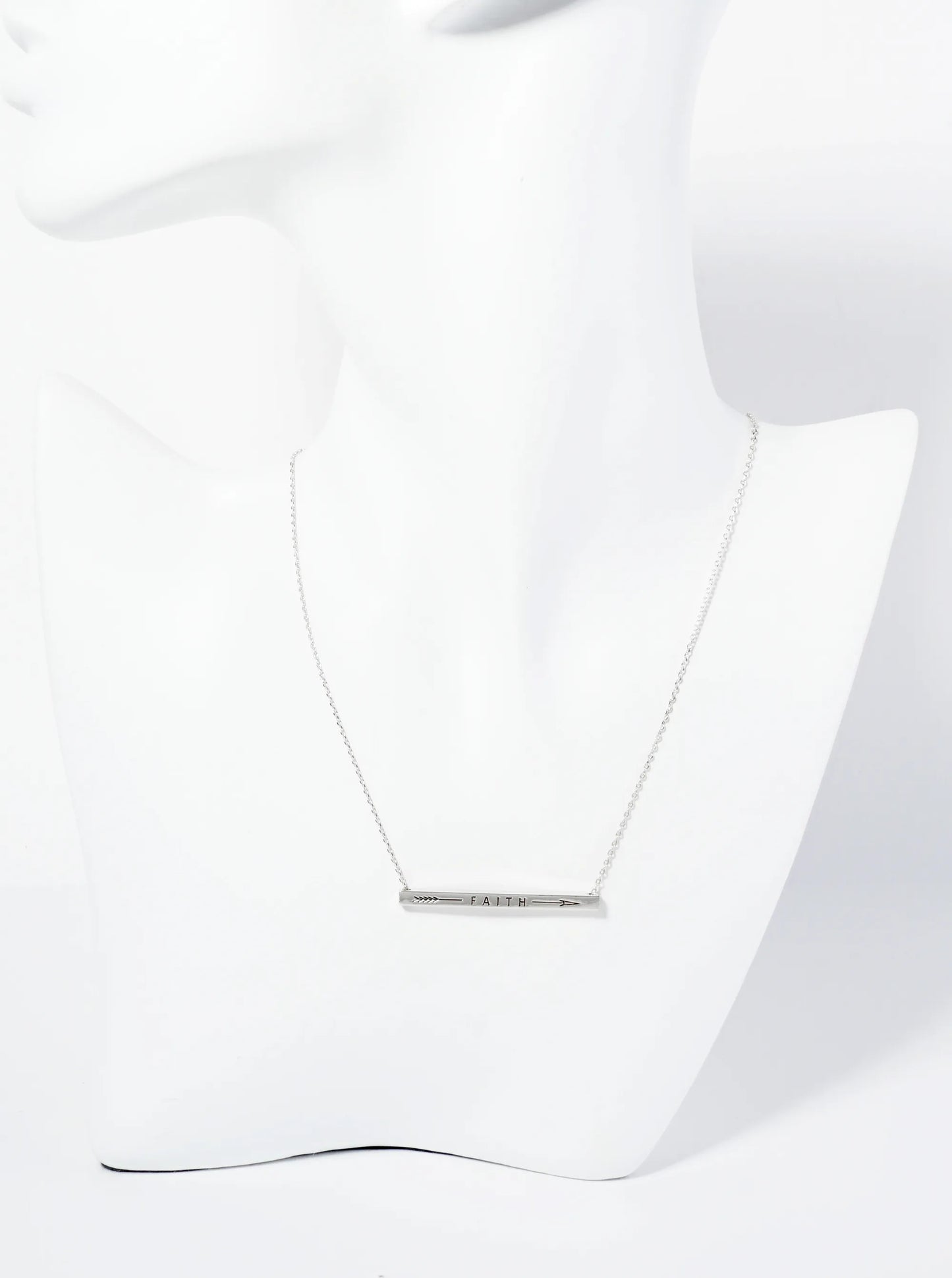 Faith Arrow Engraved 18K Gold Dipped Horizontal Brass Bar Pendant Inspirational Necklace