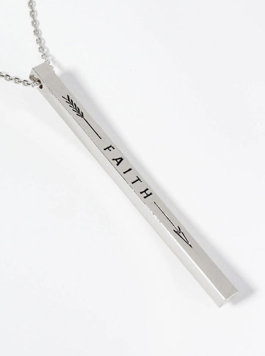 Faith Arrow Engraved Vertical Bar Pendant Inspirational Necklace