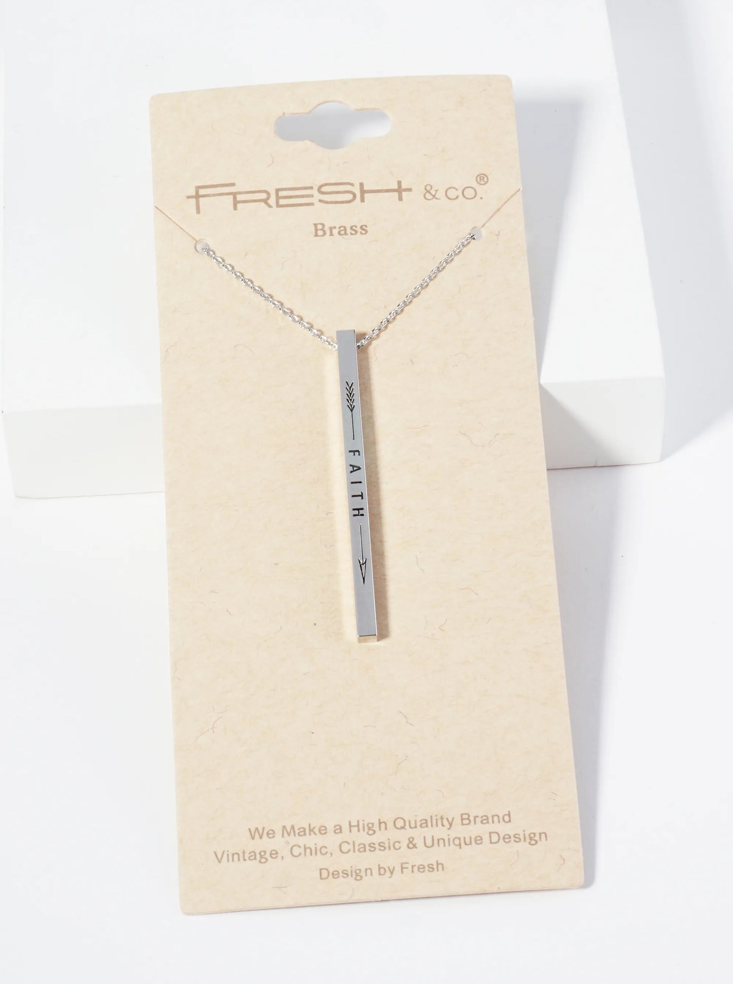 Faith Arrow Engraved Vertical Bar Pendant Inspirational Necklace