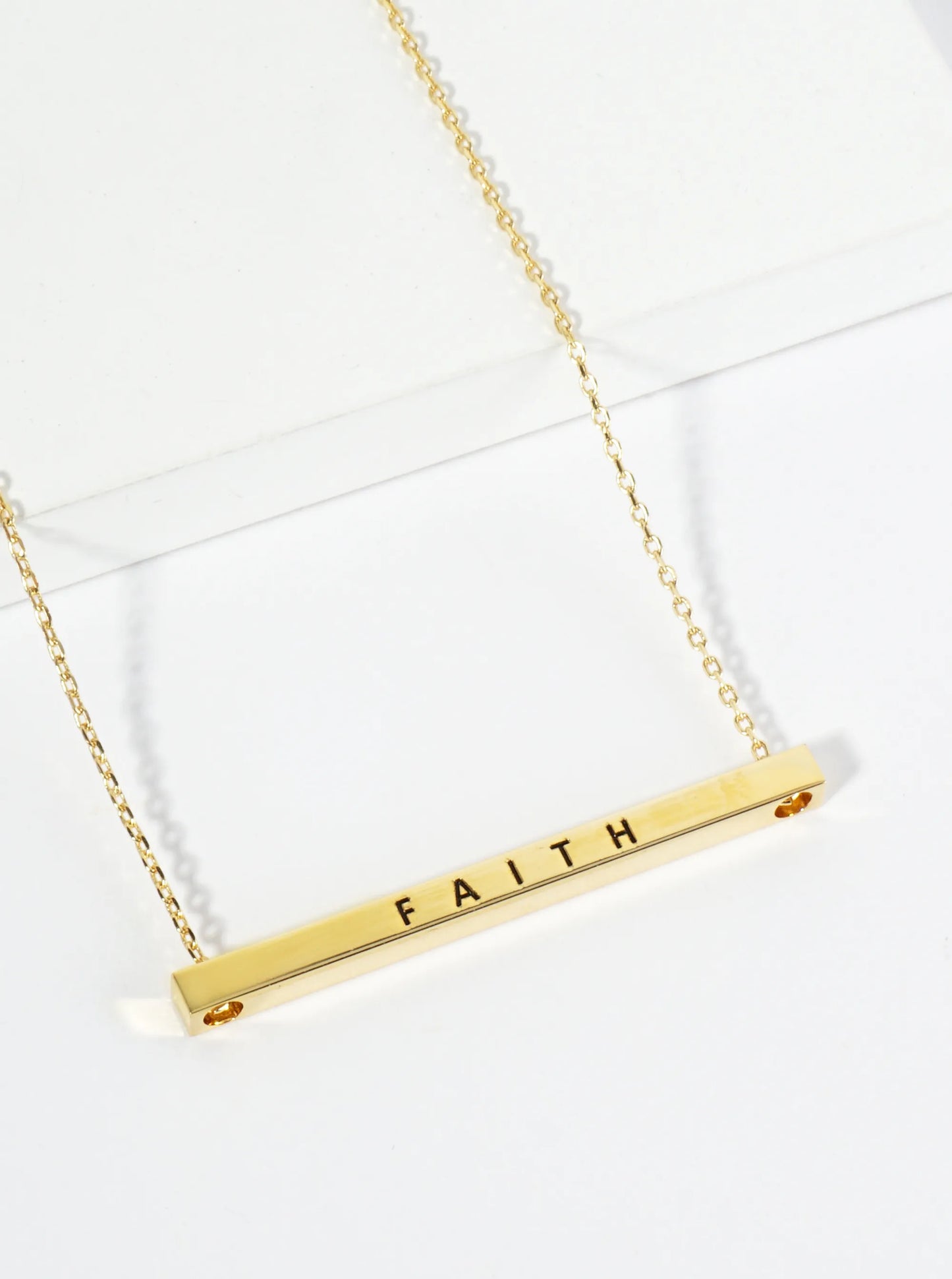Faith Engraved 18K Gold Dipped Horizontal Brass Bar Pendant Inspirational Necklace