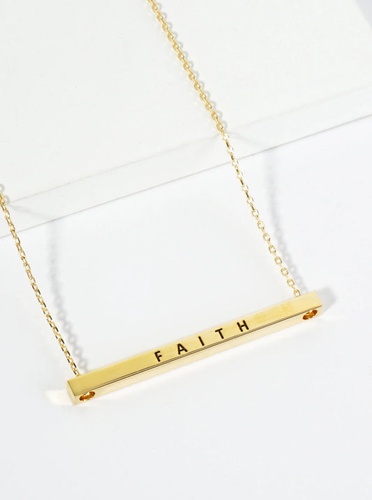 Faith Engraved 18K Gold Dipped Horizontal Brass Bar Pendant Inspirational Necklace