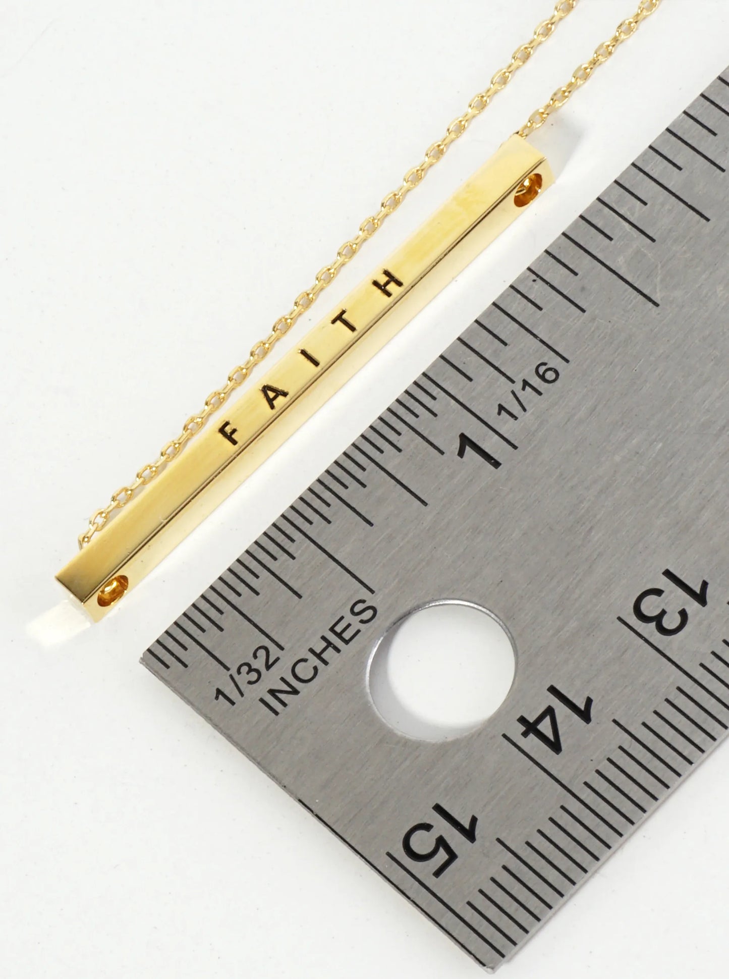 Faith Engraved 18K Gold Dipped Horizontal Brass Bar Pendant Inspirational Necklace