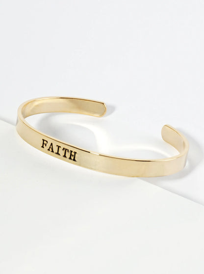 Faith Engraved 18K Gold Dipped Open Cuff Bangle Bracelet