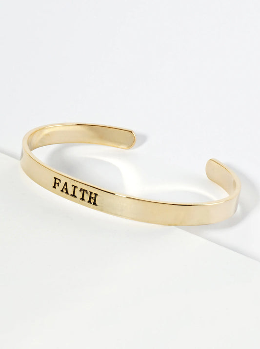 Faith Engraved 18K Gold Dipped Open Cuff Bangle Bracelet