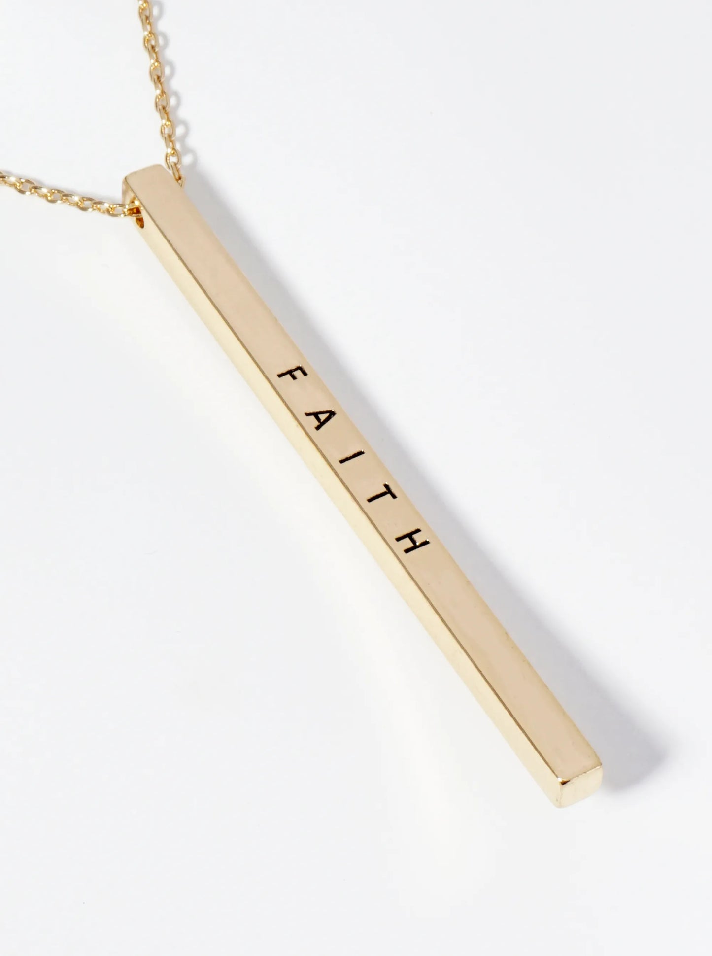 Faith Engraved Vertical Bar Pendant Inspirational Necklace