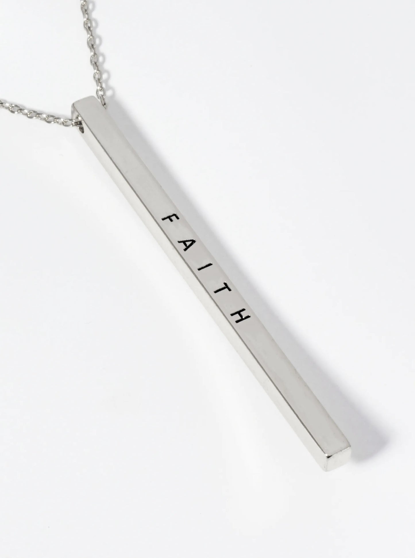 Faith Engraved Vertical Bar Pendant Inspirational Necklace