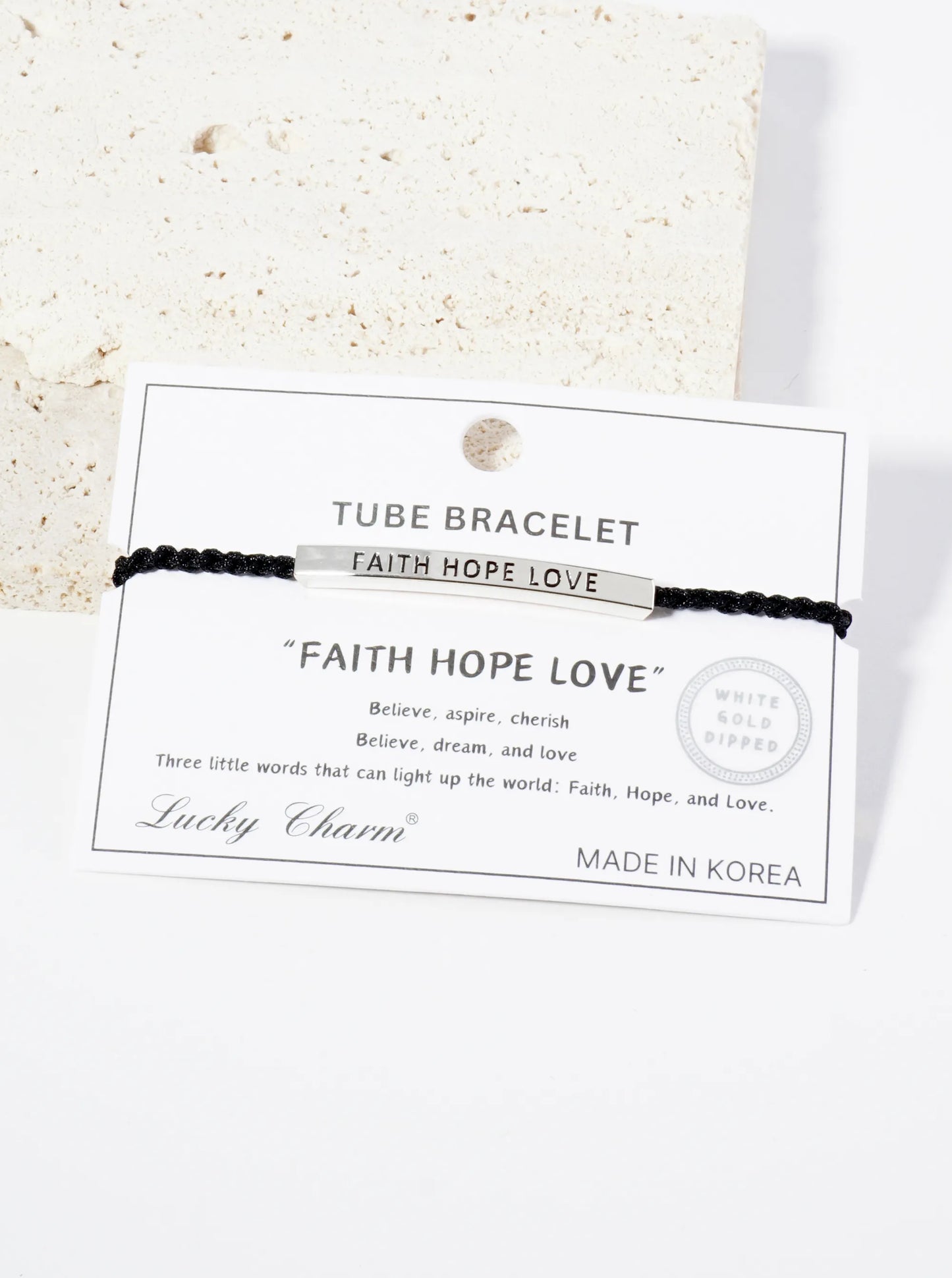 Faith Hope Love Engraved 18K Gold Dipped Curved Brass Tube Bar Adjustable Pull Tie Bracelet