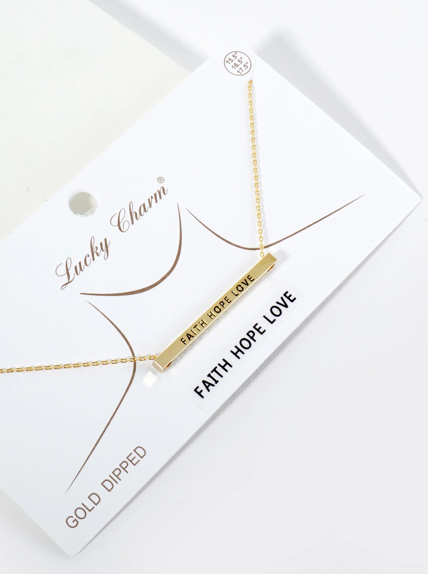 Faith Hope Love Engraved 18K Gold Dipped Horizontal Brass Bar Pendant Inspirational Necklace