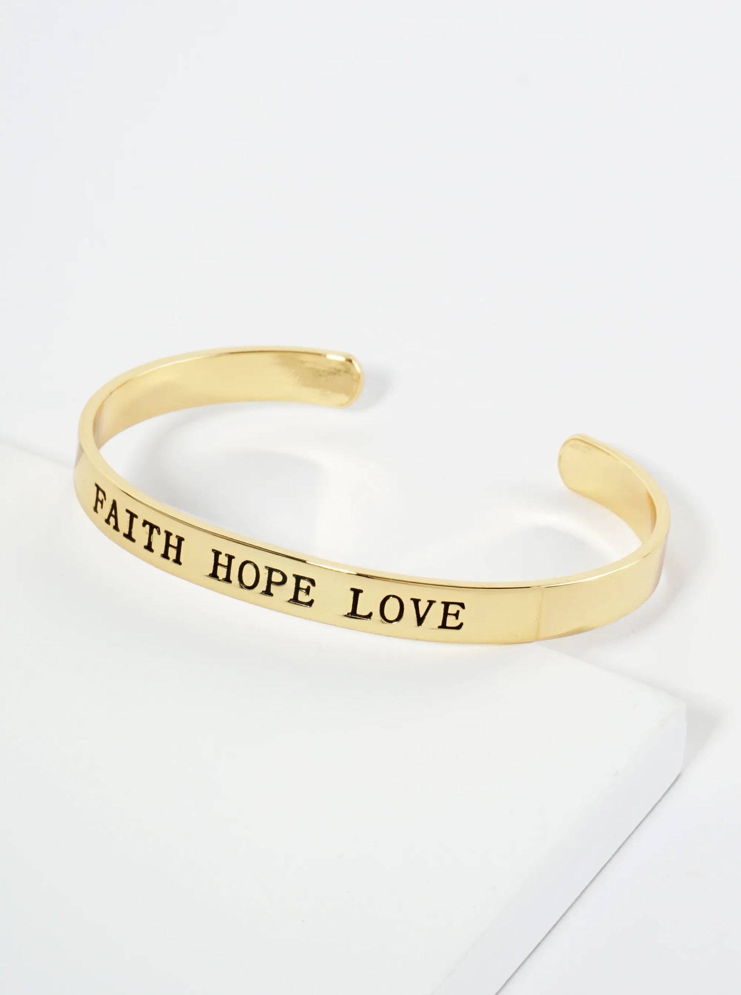 Faith Hope Love Engraved 18K Gold Dipped Open Cuff Bangle Bracelet