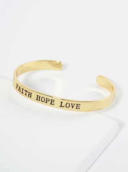 Faith Hope Love Engraved 18K Gold Dipped Open Cuff Bangle Bracelet
